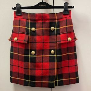 New Balmain Red Tartan Plaid Skirt